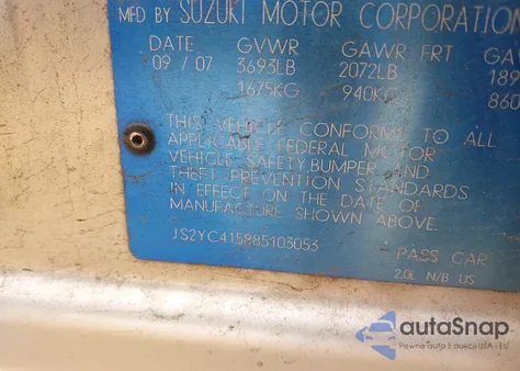 2008 Suzuki Sx4 Sport Convenience/Sport Road Trip Edition Touring 2 из США, поврежденный, VIN JS2YC415885103053